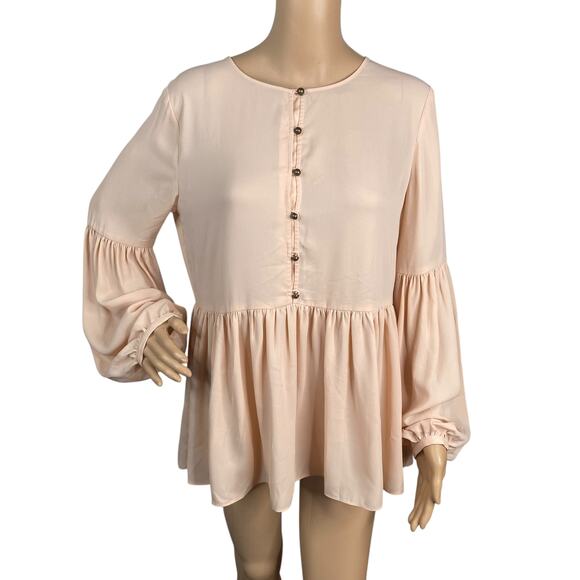 Banana Republic x Olivia Palermo Peach Pink Gathered Empire Blouse SZ M - Picture 1 of 10